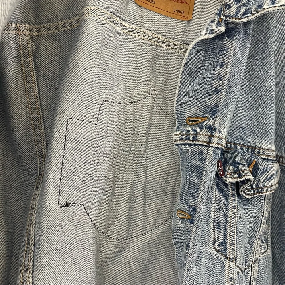 Vintage Levi’s Denim Jacket Harley Davidson Patch Size Large Trucker Streetwear - Picture 9 of 12